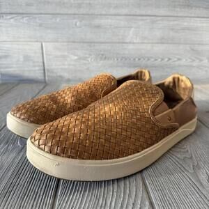 Olukai Lae’ Ahi Lauhala Sneakers Shoes Brown Tan Weave Leather Mens Size 13 M